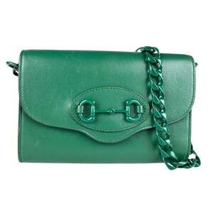 GUCCI Green Leather Horsebit Shoulder Bag